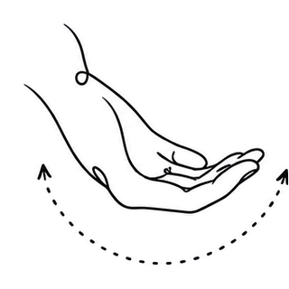 Hand sweeping in a smile-shaped half circle